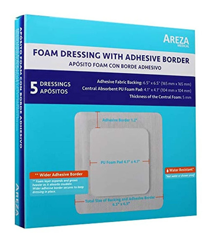 Areza Medical Vendaje De Espuma Con Borde Adhesivo 6.5'' X 6