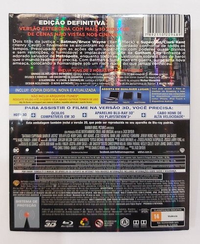 Blu-ray Batman Vs Superman A Origem Da Justiça 3d + Blu-ray