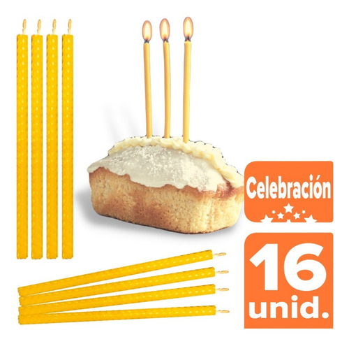 Imagen 1 de 4 de Vela Cumpleaños, Cera De Abeja Natural. 16 Unidades