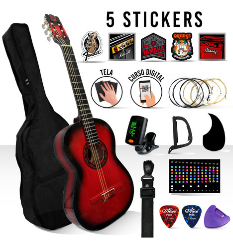Kit De Guitarra Acústica Con Accesorios + Stickers Color Natural Material del diapasón Álamo Orientación de la mano Zurdo