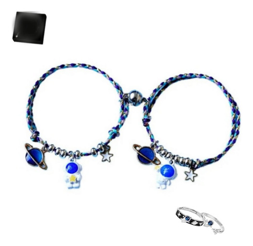 Set Astronauta 2pulseras Pareja De Imán+2anillo, Amor Eterno