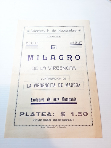 Imagen 3 de 3 de Rosario Programa Teatro Colon 1935 Ro 1353