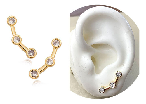 Brinco Ear Cuff Delicado Zircônia Semi Joia Folheado A Ouro