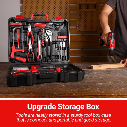 Red Drill Tool Kit Set: 20v Cordless Power Drill Tool Box...