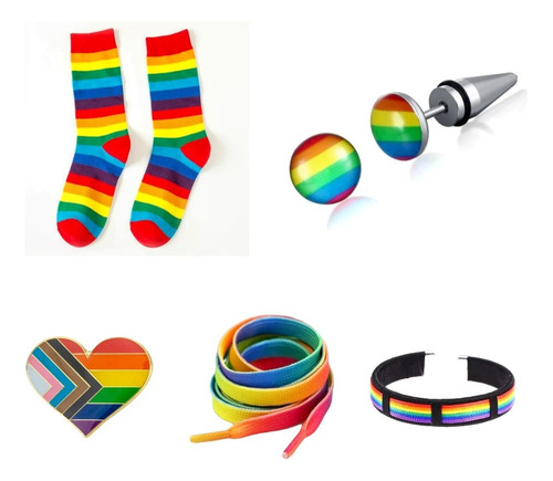 Set Pride, Calcetas Pin Pulsera Agujetas Aretes Lgbtq, Gay