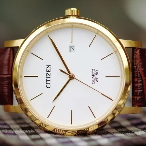 Citizen Gold Leather Quartz Bi5072-01a