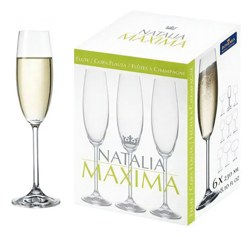 Juego 6 Copas Champagne 230ml Cristal Bohemia Natalia Envios
