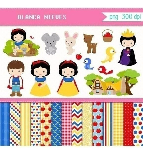 Kit Imprimible Blanca Nieves 14 Clipart 14 Fondos 12 Blind