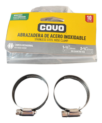 Abrazadera Cremallera Inox 1 1/2 A 2 1/4 Covo Pack 2und