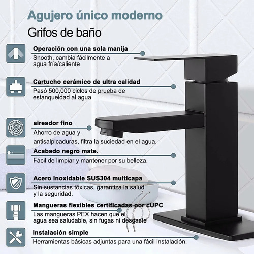 Lavabo Grifo Baño Llave Monomando Fregadero Inoxidable