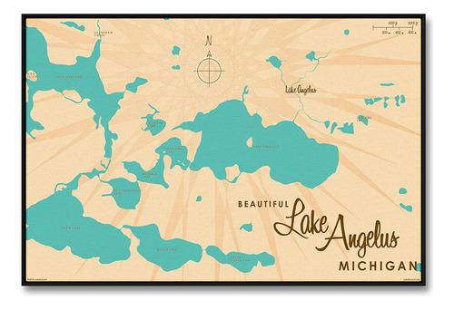 Lake Angelus Michigan Map Professionally Framed Giclee Archi