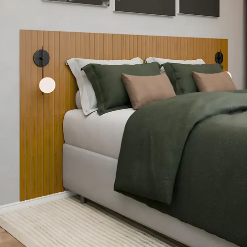 Cabeceira Ripada Mdf Para Cama Casal Queen King 253x106cm Cor Nature