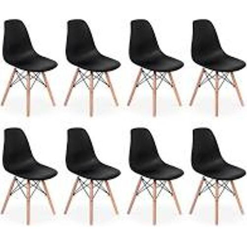 Kit 8 Cadeiras Charles Eames Eiffel Wood Design - Preta