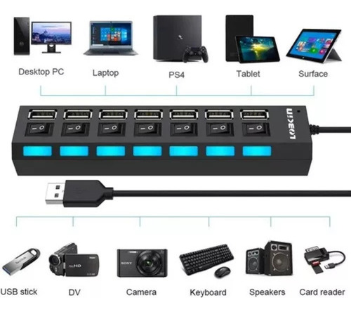 Hub 7 Puertos Multi Usb 2.0 Indicador Luz