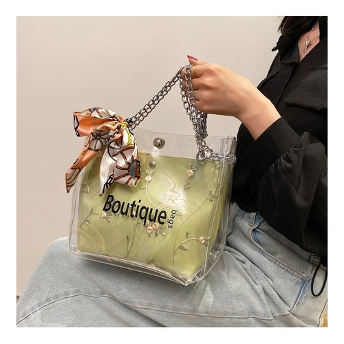 Bolso De Hombro De Cadena Transparente De Mujer De Moda Color Verde