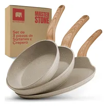 Comprar Juego De 3 Sartenes Antiadherentes Ultrachef 20, 24 y 28cm Color Master Stone Blanco
