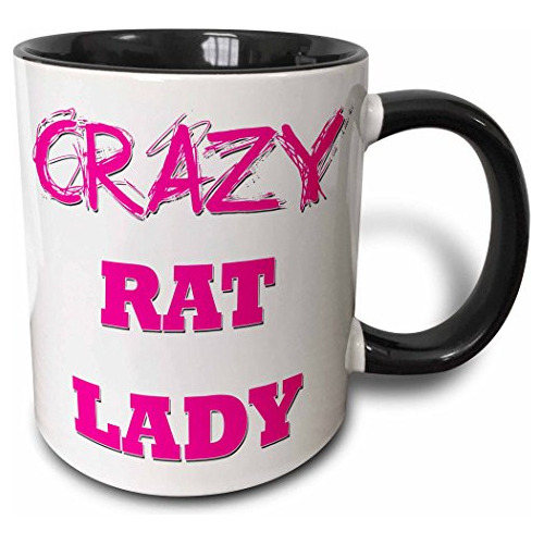 Taza De Dos Tonos Crazy Rat Lady, 11 Oz, Color Negro