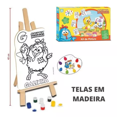 Kit Pintura Galinha Pintadinha Cavalete Tintas e Tela Infantil​ - Camilo's  Variedades