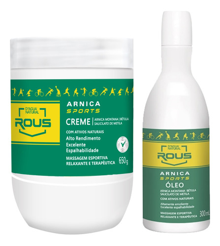  Kit Massagem Esportiva Creme 650g E Oleo 300ml Arnica Sport