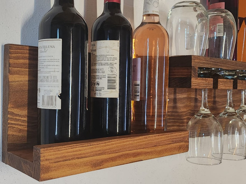 Repisa Bar Flotante Vinos Y Botellas Cava De Madera Cantina Nogal Clásico