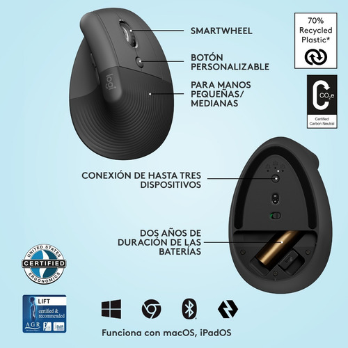 Mouse Bluetooth Ergonomico Logitech Mx Vertical Lift Grafito