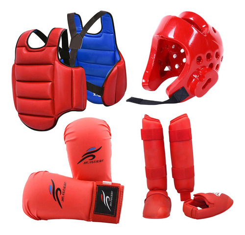 4x Karate Sparring Gear Incluyendo Casco De Boxeo Sg Rojo