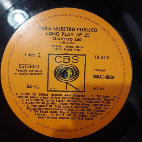 Sin Tapa Disco Cuarteto Leo Para Nuestro Publico 25 C0