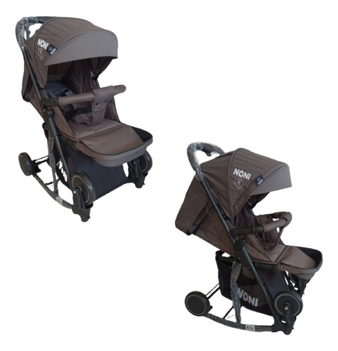 Carriola Mecedora De Paseo Mango Abatible. Noni Is-555-d. Color Gris Oscuro Chasis Negro