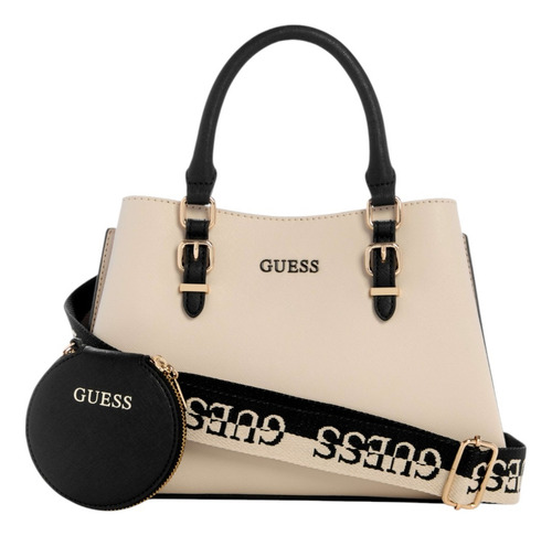 Bolsa Guess Factory Sg954306-sml Acabado de los herrajes Níquel Color Beige Correa de hombro Beige Diseño de la tela Lisa