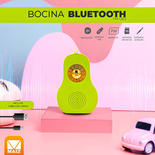 Bocina Bluetooth/radiofm/am/swusb/tf Card Forma De Aguacate Color Rosa