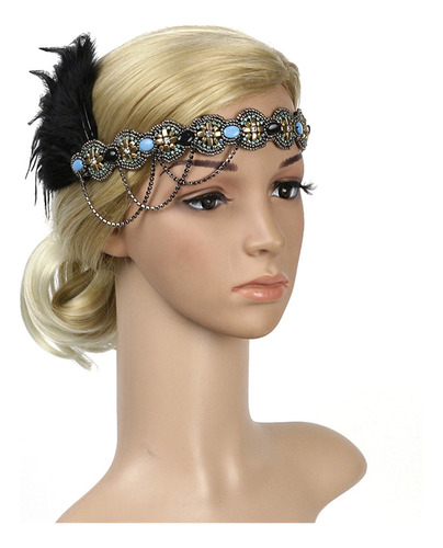 Diadema Con Plumas Y Cuentas De Colores Que Decora Una Cabez