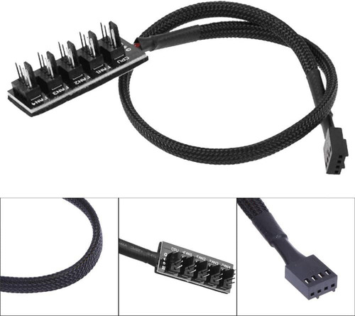 Cnix Cable Splitter Para 5 Coolers Fan Pc Gamer 4 Pines Pwm Color Negro