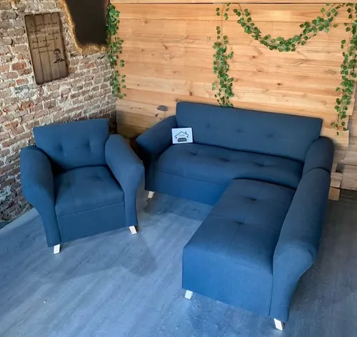 Sillón Ivar Premium Evan 3p Chenille Natural 6 Cuerpos Azul Marino Chenille