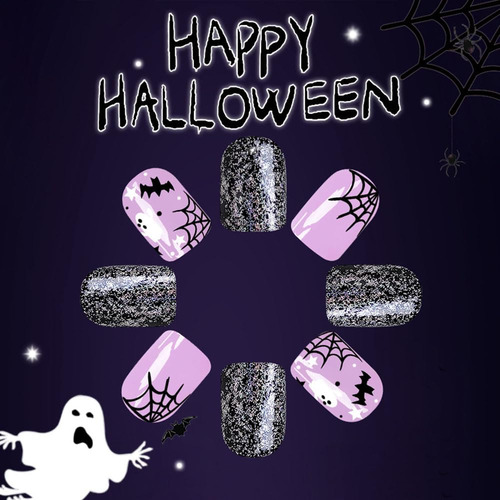 Juego De 24 Uñas Postizas A Presión De Color Morado Para Hal