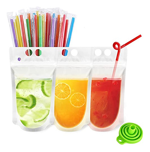 100pcs Reusable Drink Pouches Clear Drink Bags With Dis...