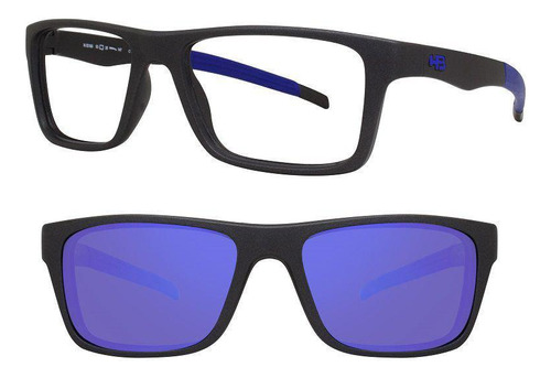 Armação Oculos Grau Hb Grafite Fosco Clip On Azul Espelhado