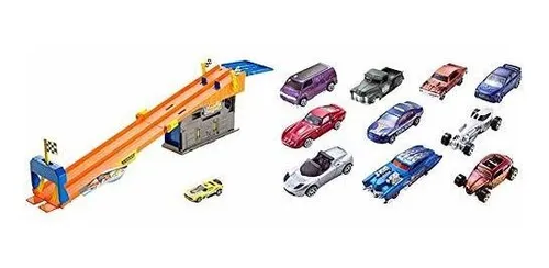 Juego De Veh culos Hot Wheels Rooftop Race Garage Playset