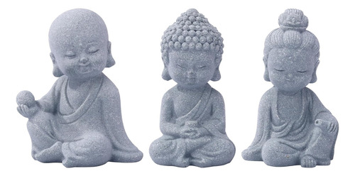 3 Mini Estatuas De Piedra Arenisca De Buda, Jardín Zen, Medi