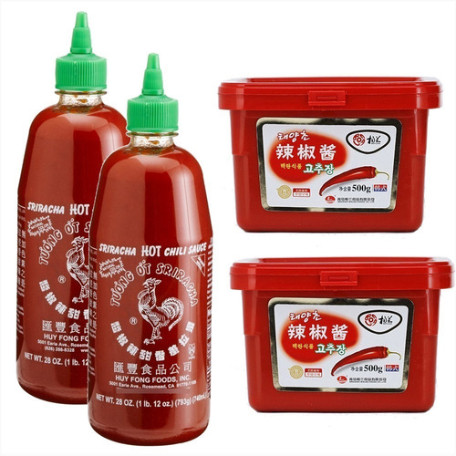 Kit 2 Molho Sriracha 793g +2 Pasta Pimenta Coreana Gochujang