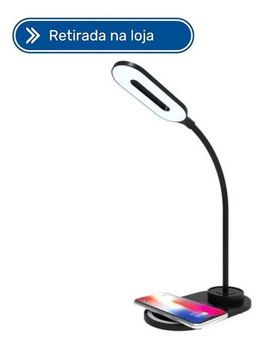 Luminaria Led Portatil Com Carregador Por Inducao Preta