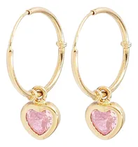 Comprar Aros Oro 18k 15 Mm Argolla Cubanos Corazon Rosa C379