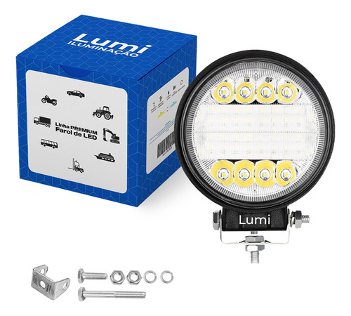 Kit 4 Refletor Luminário Farol 126w Led 12v/24v Redondo Cor Da Carcaça Preto Cor Da Luz Branco Frio 6500k