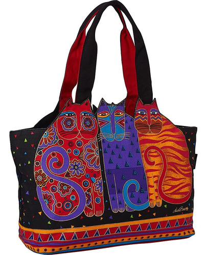 Bolso Tote Negro Con Hombros Descubiertos Y Gatos De Feline