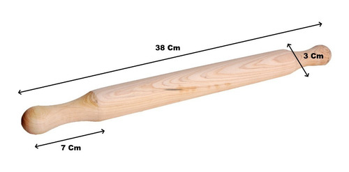 Imagen 2 de 5 de Palo Amasar Rodillo Madera Lustrado Fino 42 Cm Mango Fijo