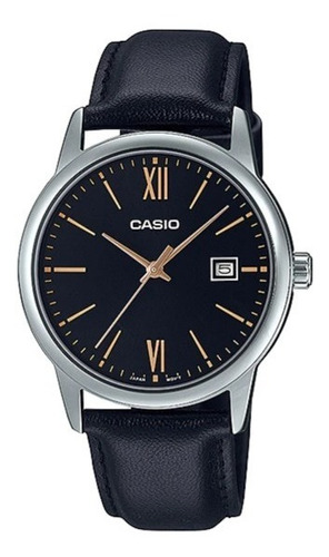 Reloj Casio Hombre Negro Mtp-v002l-1b3 Cuero Negro Ag Ofc