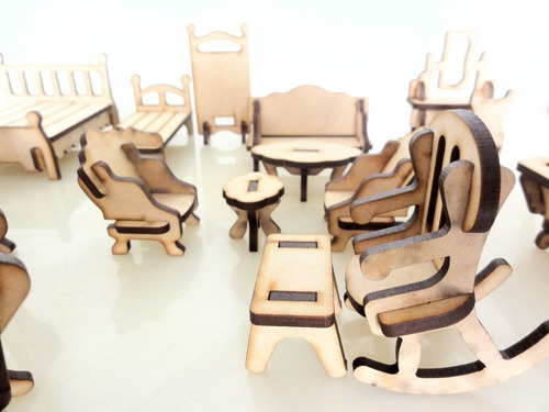 Imagen 6 de 10 de Casita De Muñecas - Mdf / Fibrofacil + Set Muebles X21