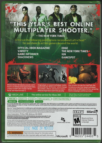 Left 4 Dead Game Of The Year Edition Xbox 360/one Físico