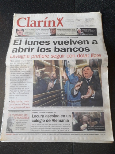 Clipping Diario Clarín 27 4 2002 Lavagna Corralito Economía