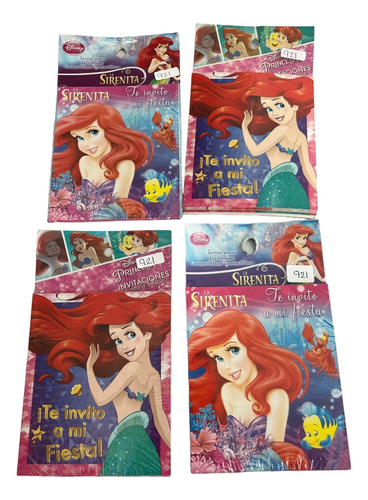 24 Invitaciones Fiesta Cumpleaños Sirenita Ariel Princesa Gm