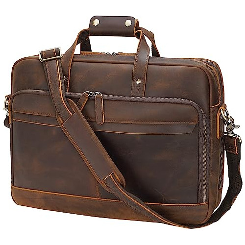 Leather Briefcase For Men 17 Inch Laptop Crossbody Shou...